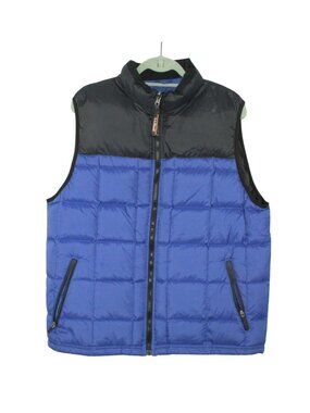LL Bean Down Vest Blue Black Puffer Goose Down Full Zip Outdoor Large